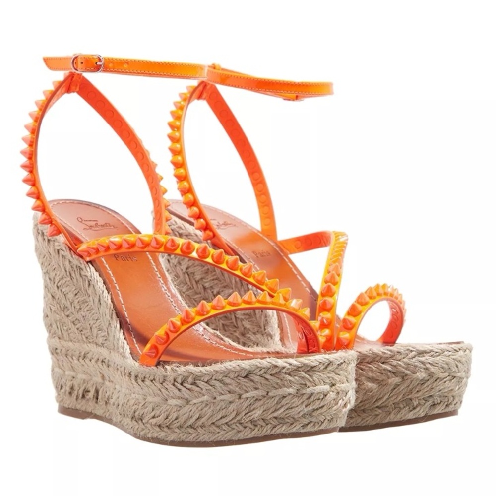 Christian Louboutin Mafaldina Zeppa Spiked Platform Wedge • Orange •EU 38/US 7.5